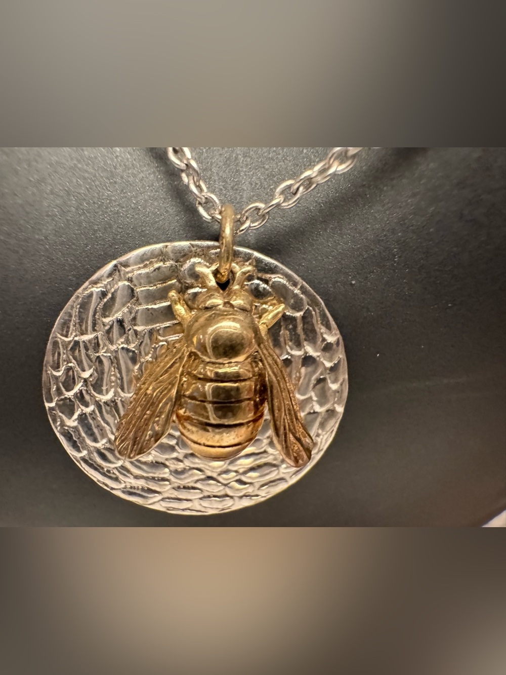 Two-Tone Bee Pendant Necklace - Silver and Gold Women's Jewelry - Picture 3 of 6